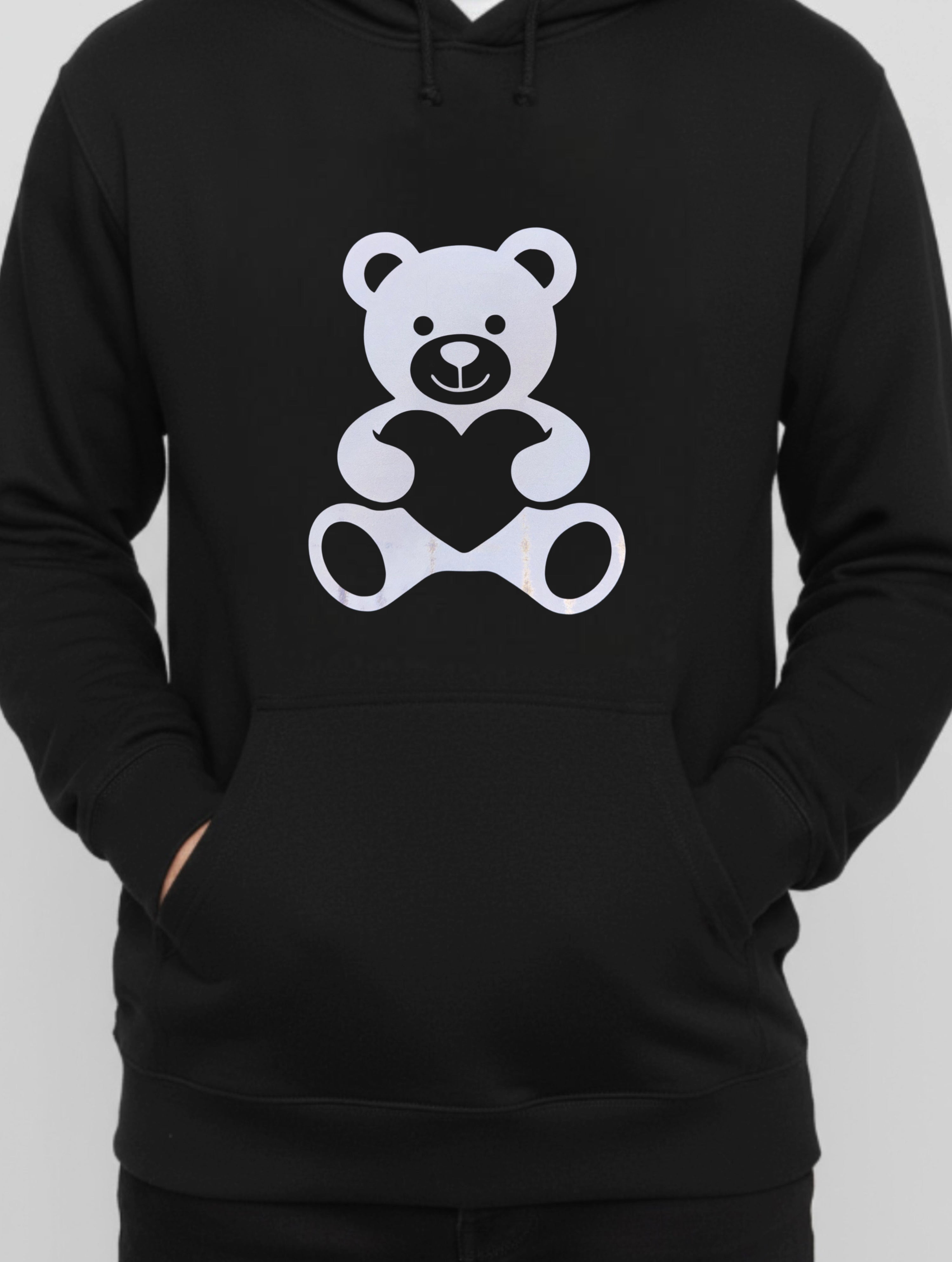 Bear with heart Valentines Reflective Hoodie
