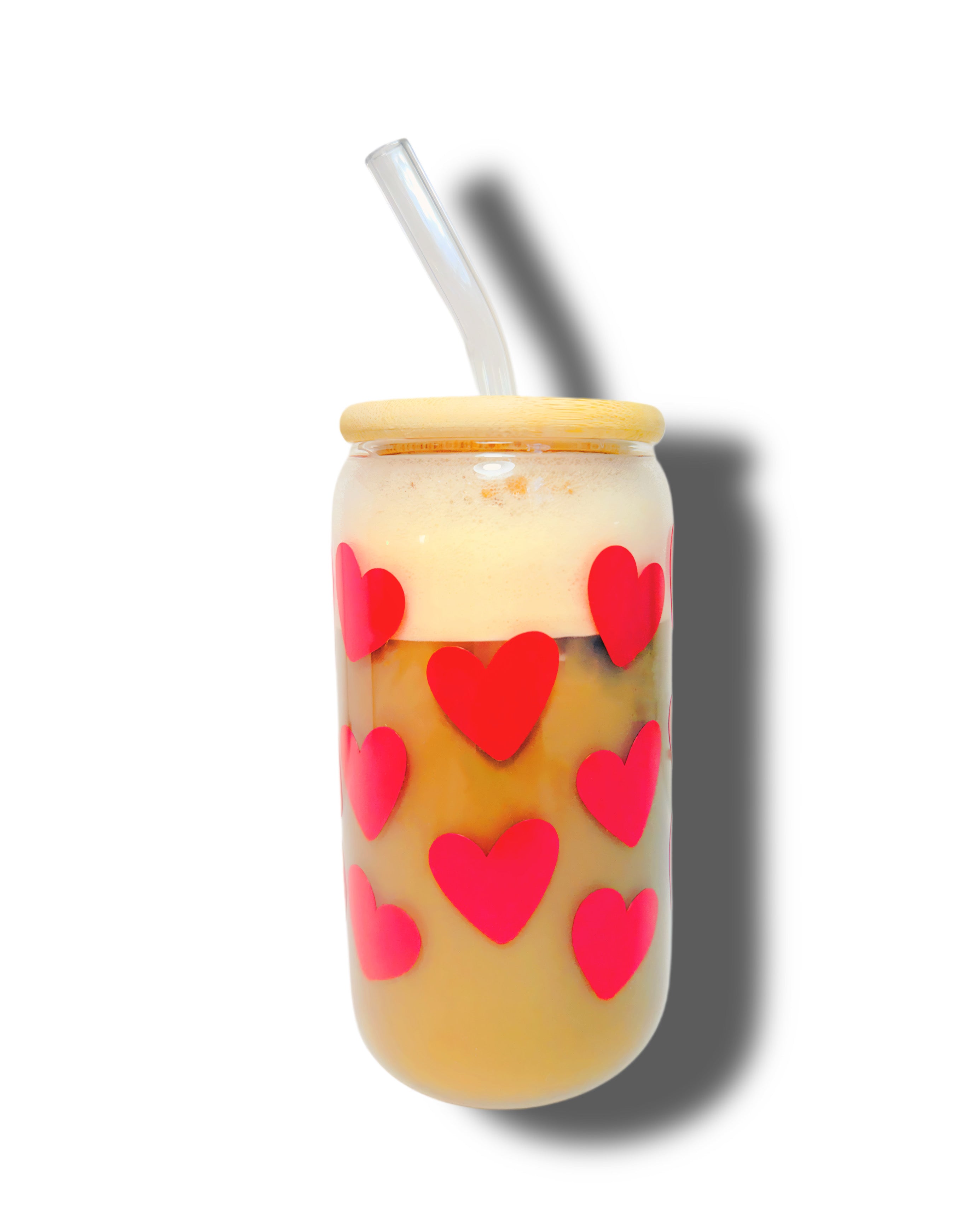 Bear &amp; Hearts Valentines Glass Cup 16oz