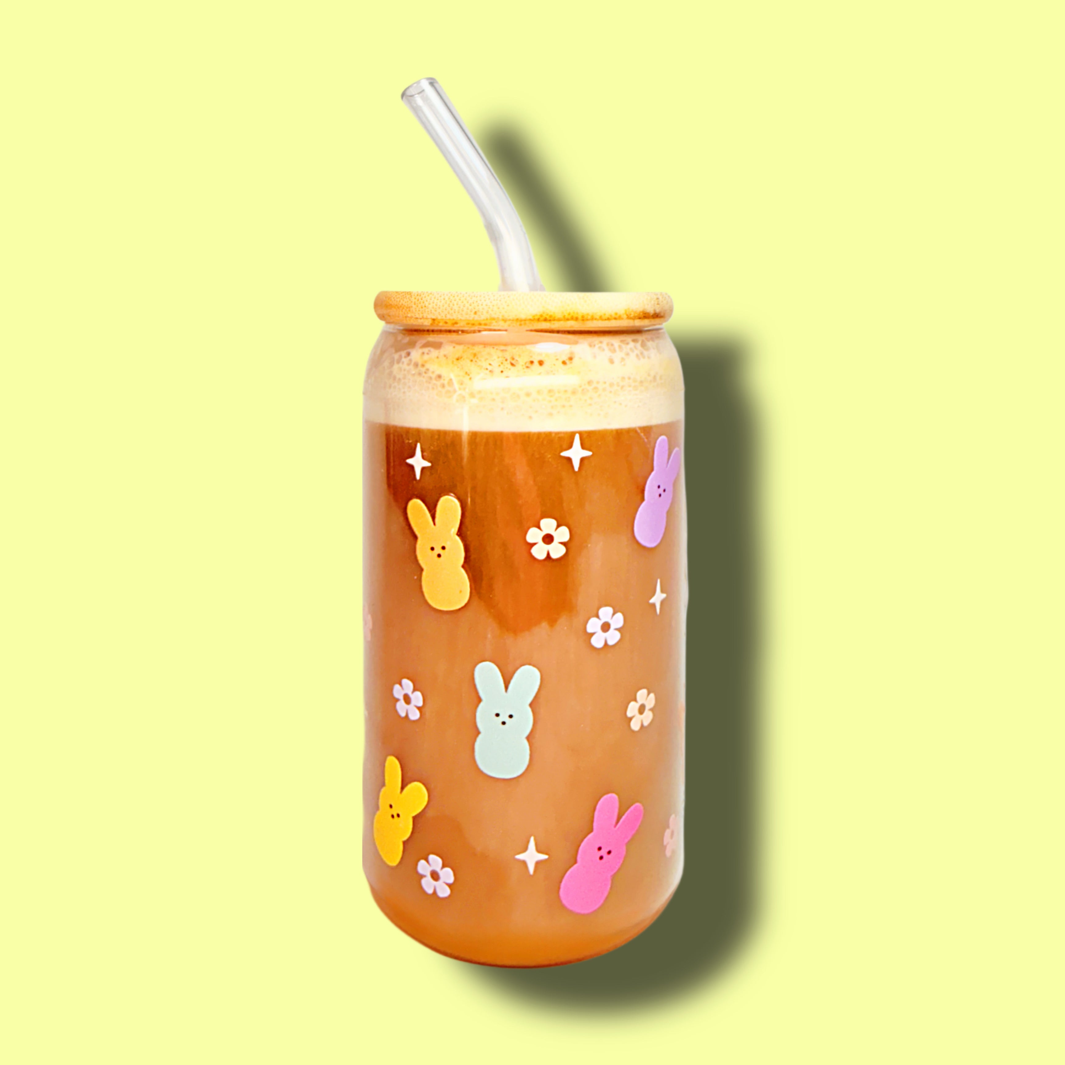 Bunny &amp; Flowers Glass Cup 16oz