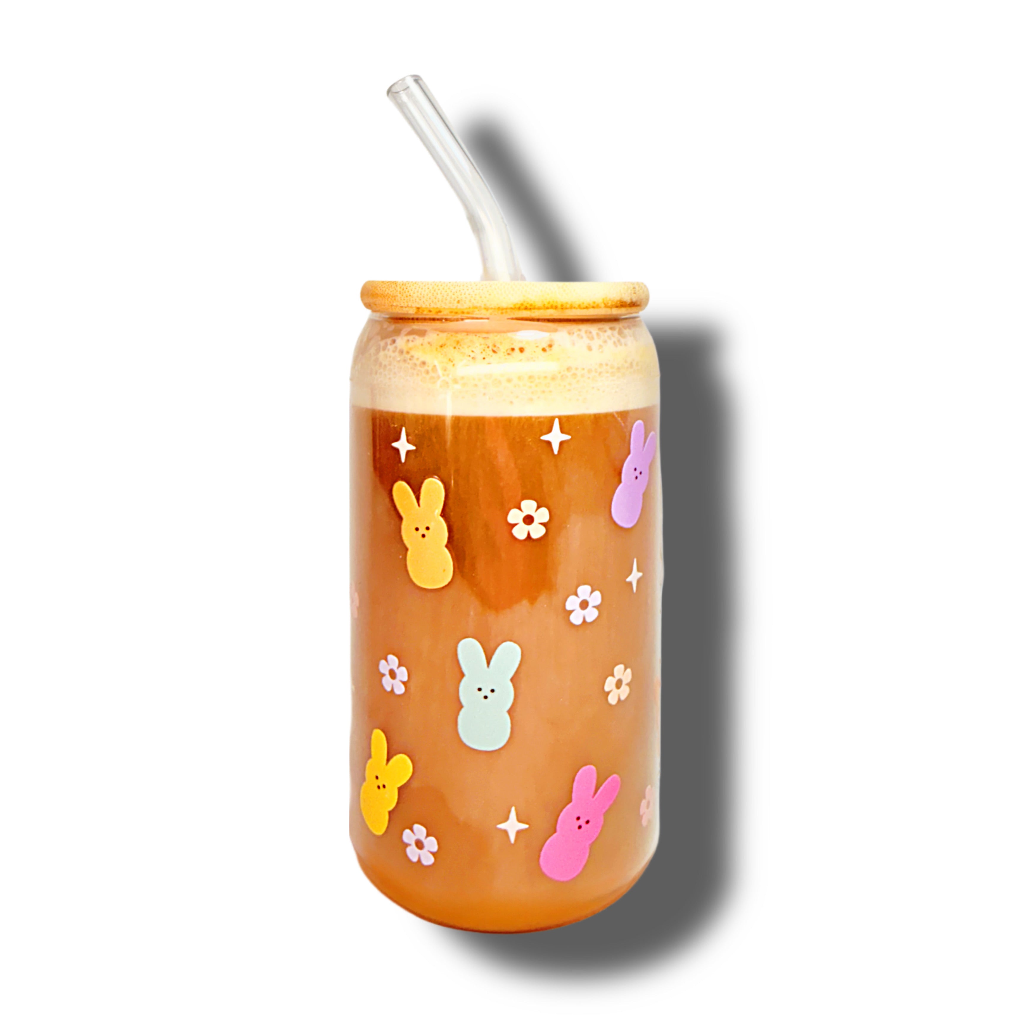 Bunny &amp; Flowers Glass Cup 16oz