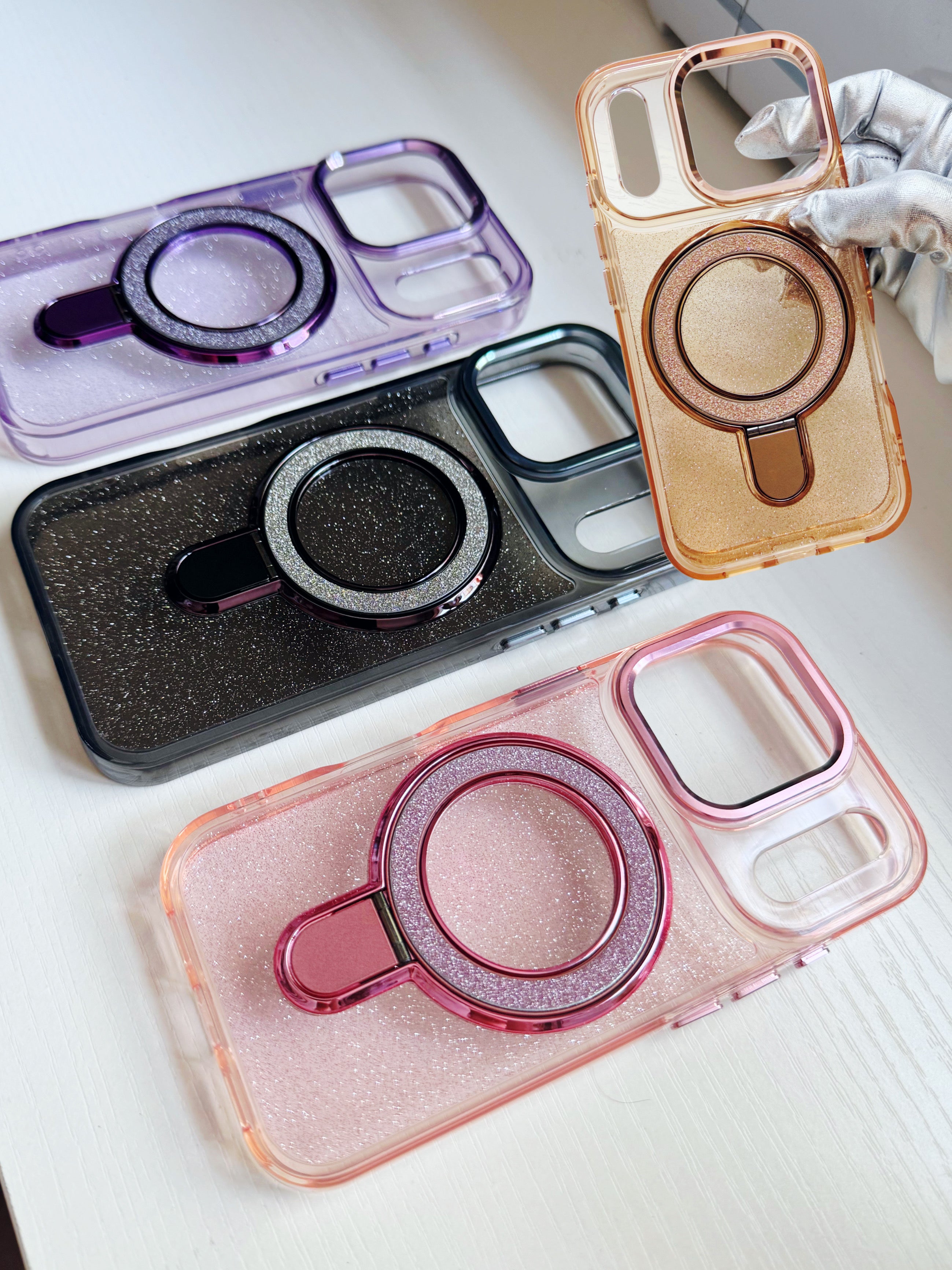 iPhone 17 Pro/Pro Max MagSafe Clear Glitter with Ring Kickstand Phone Case