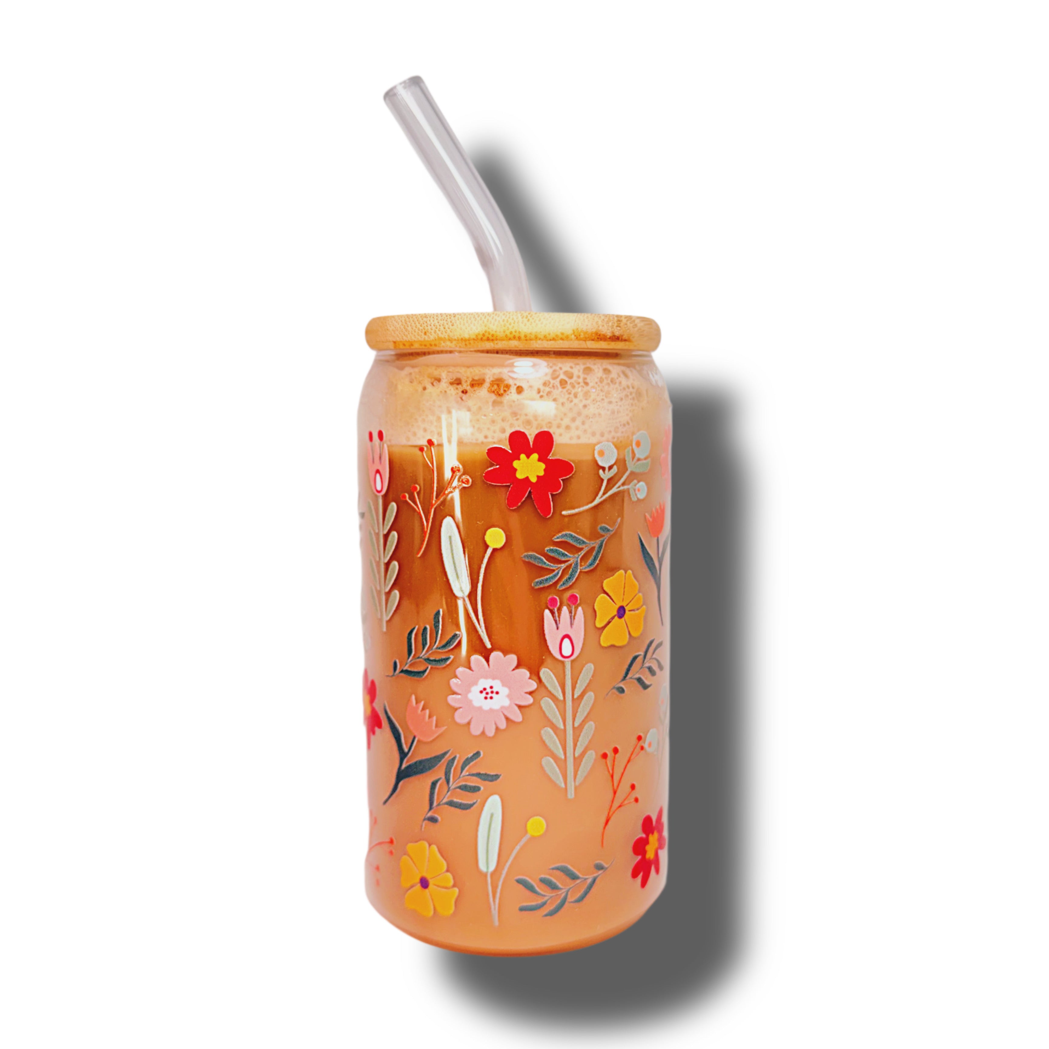 Flowers Glass Cup 16oz