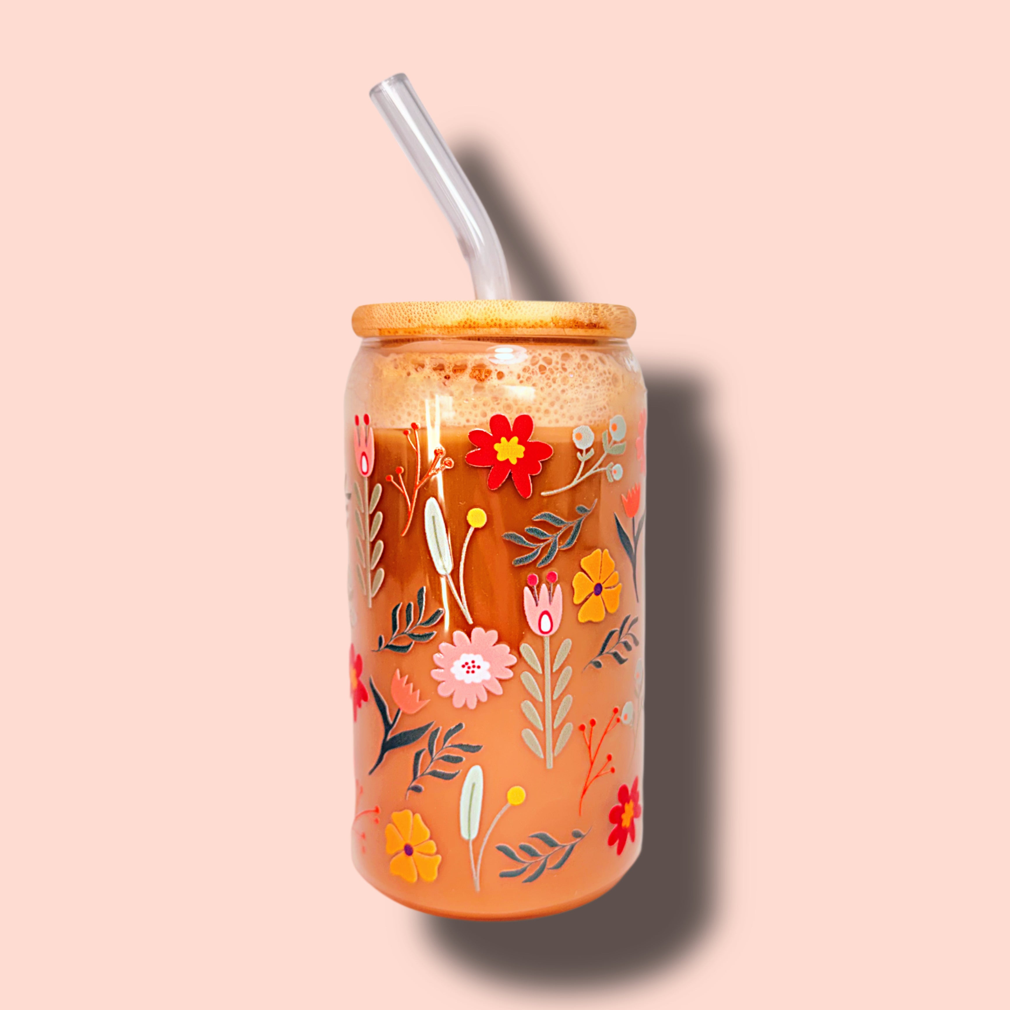 Flowers Glass Cup 16oz