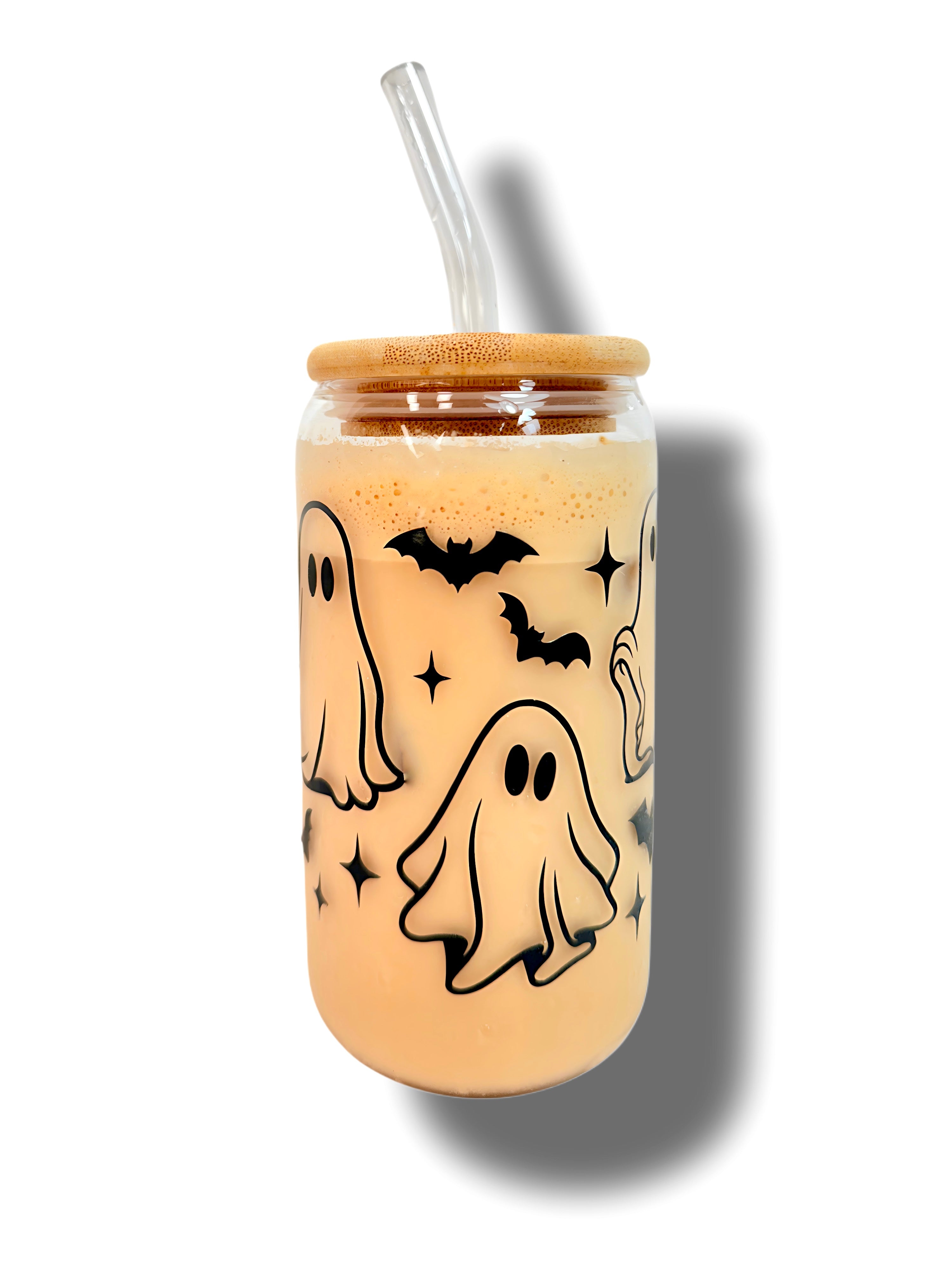 Ghosts and Bats Halloween Glass Cup