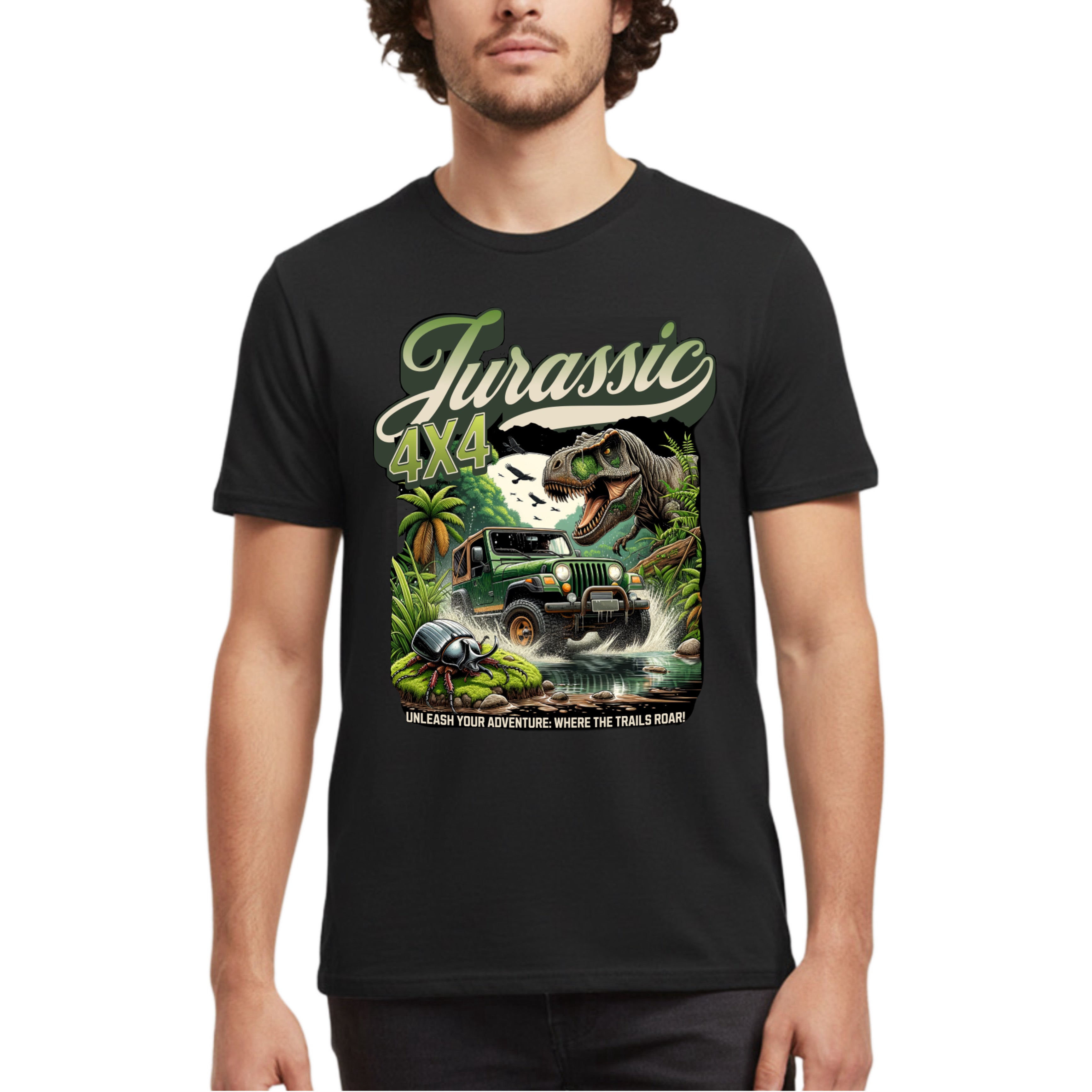 Jurassic Trailblazer - 4x4 Dinosaur Adventure Adult T- Shirt