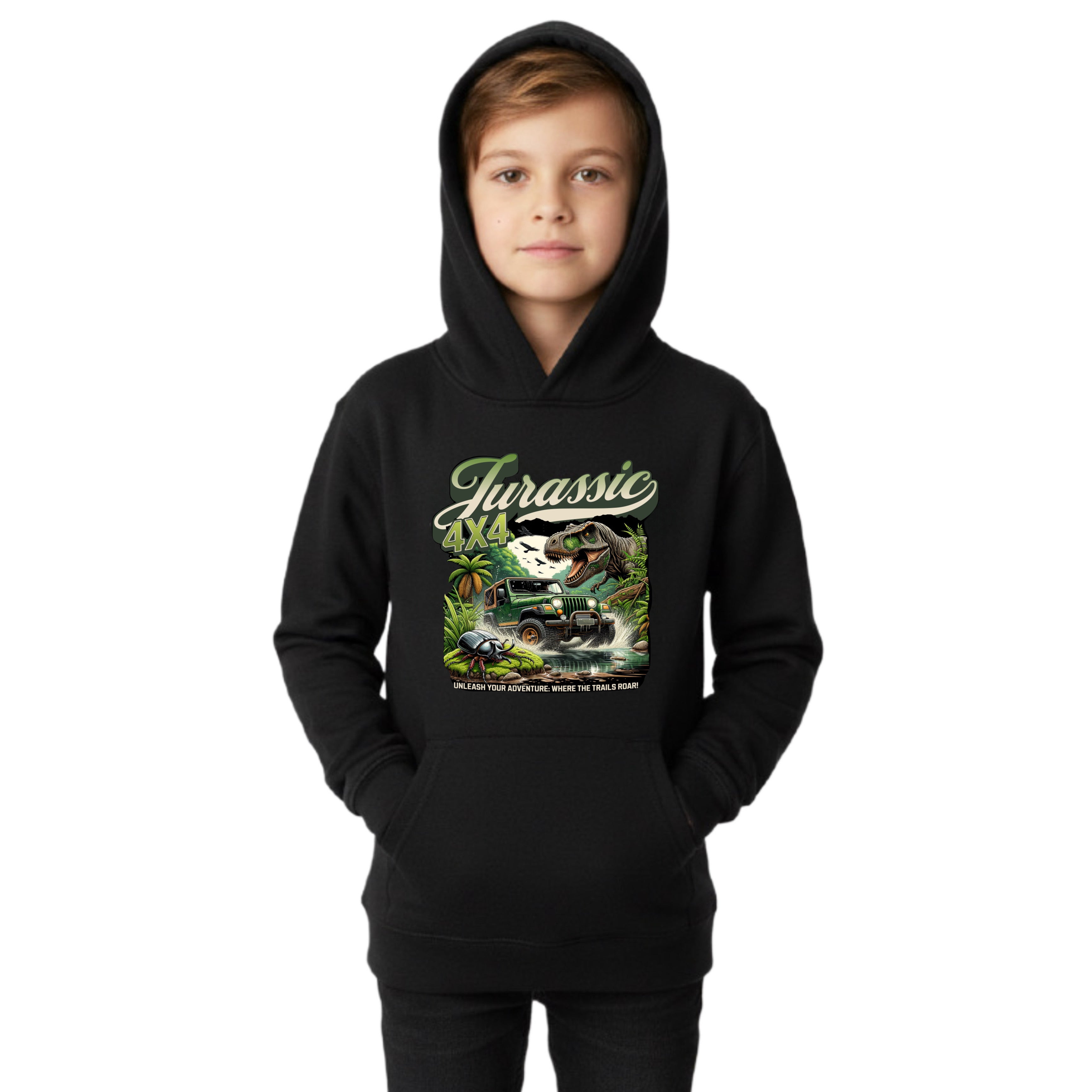 Jurassic Trailblazer - 4x4 Dinosaur Adventure Kids Hoodie