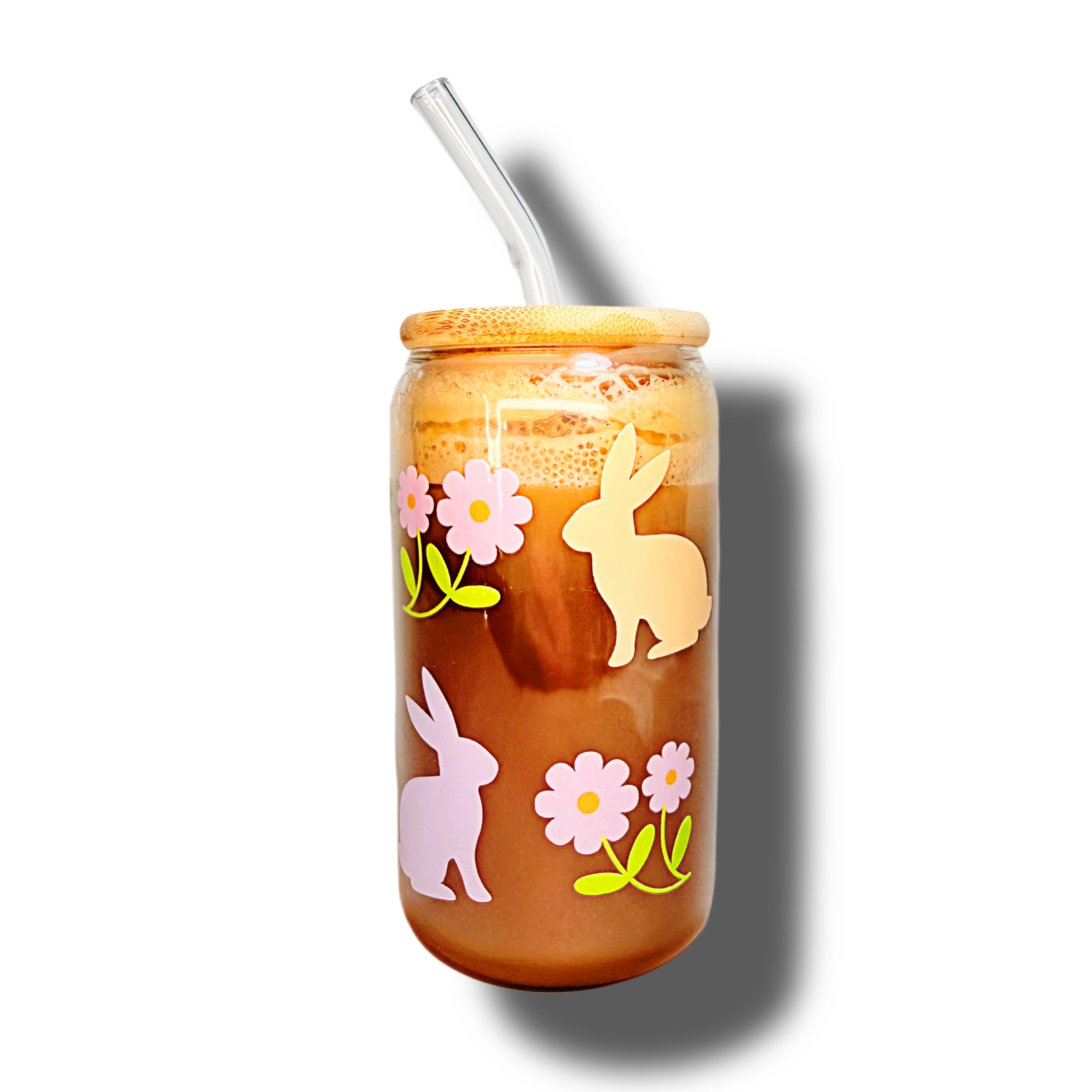 Rabbits &amp; Flowers Glass Cup 16oz