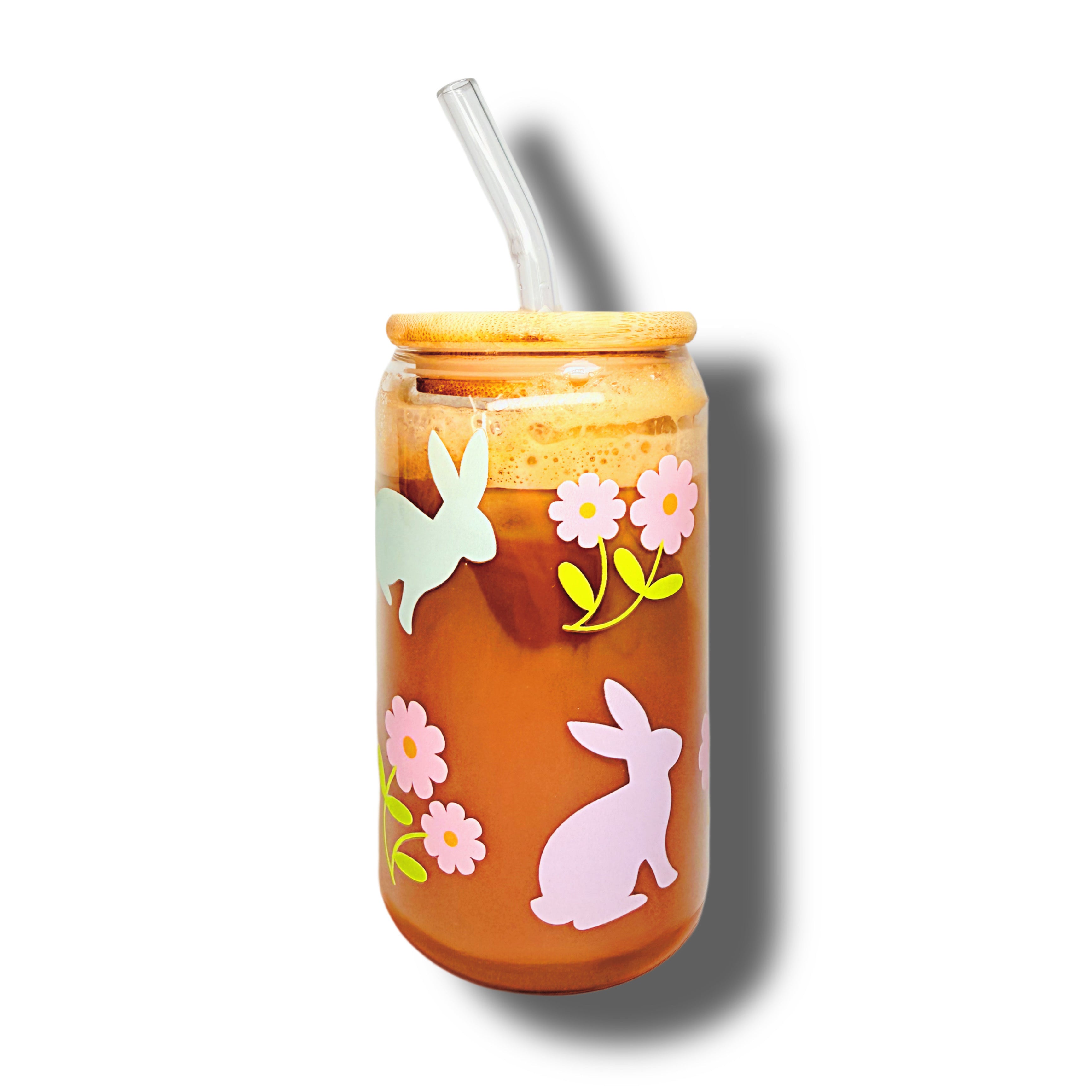 Rabbits &amp; Flowers Glass Cup 16oz