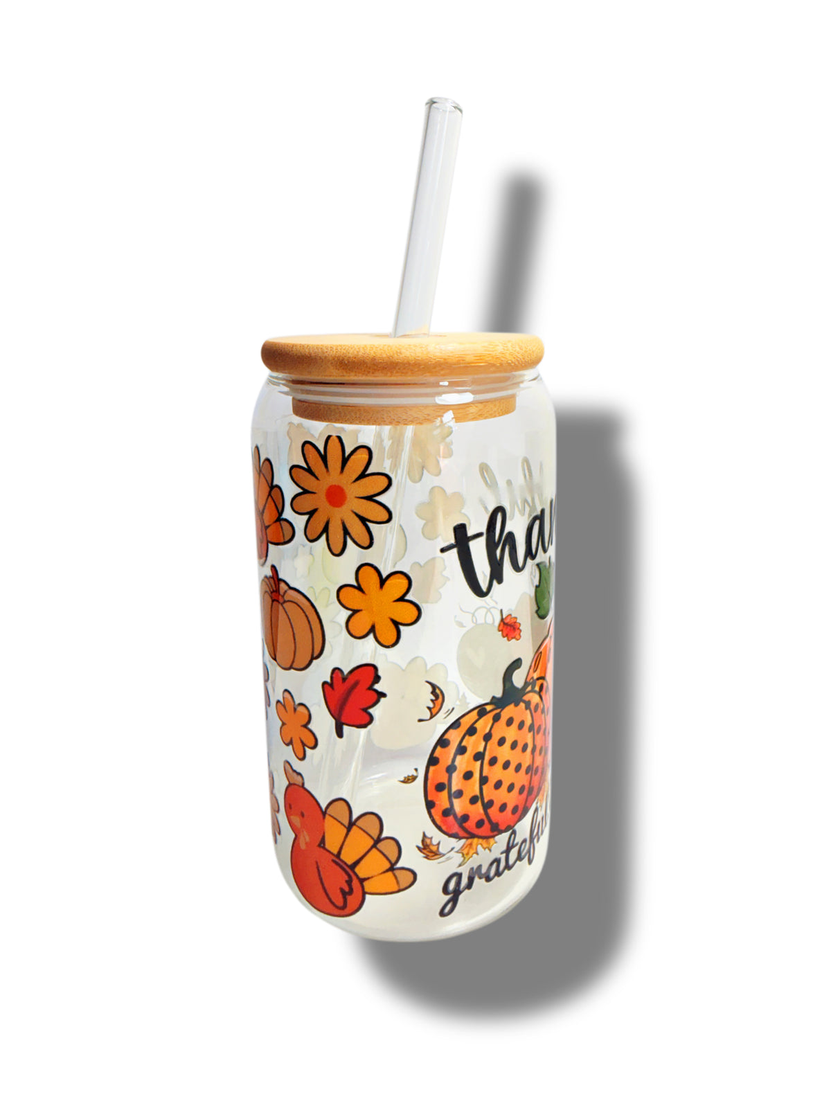 Thankful Grateful Blessed Glass Cup 16oz