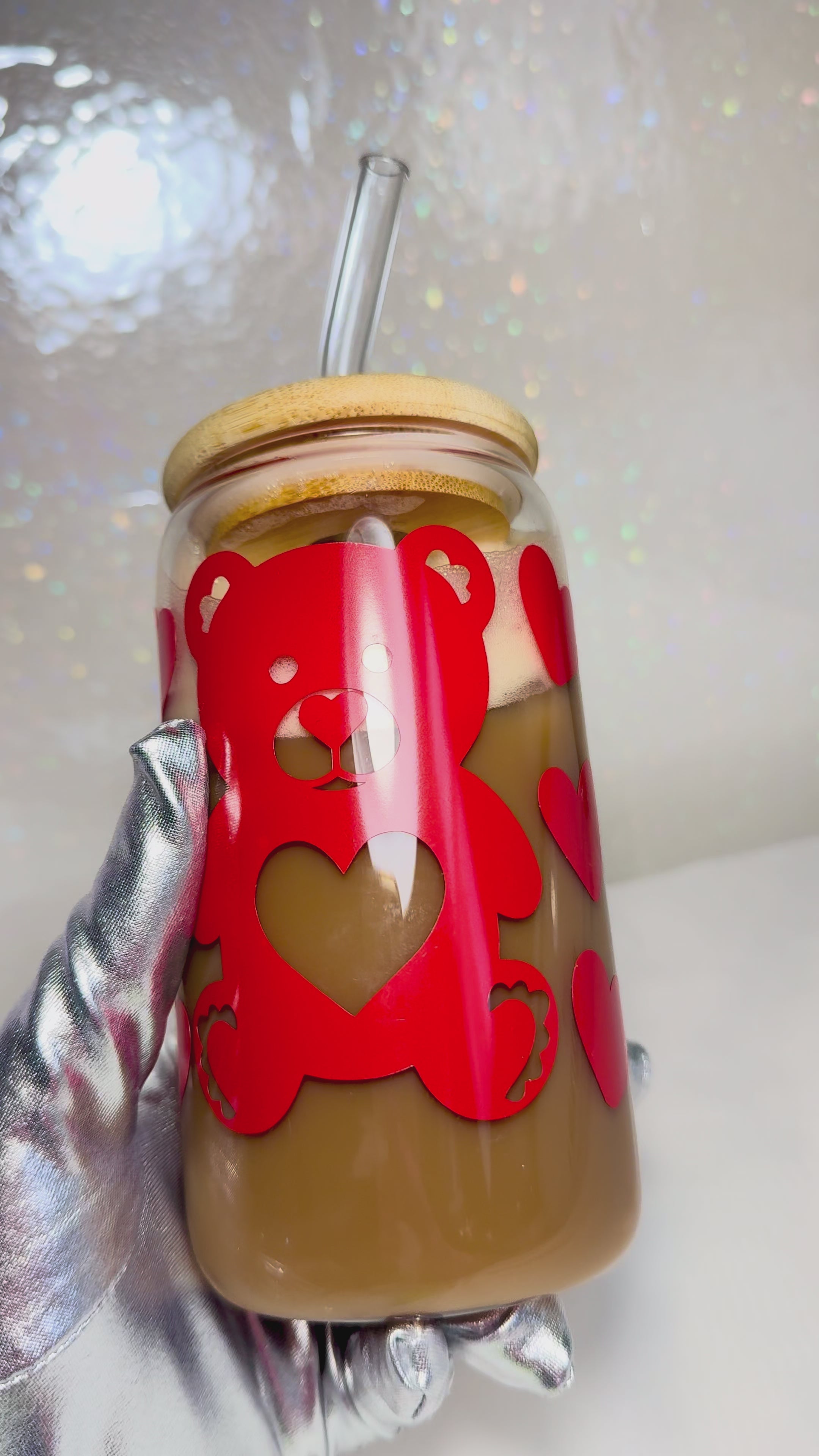 Bear & Hearts Glass Cup 16oz