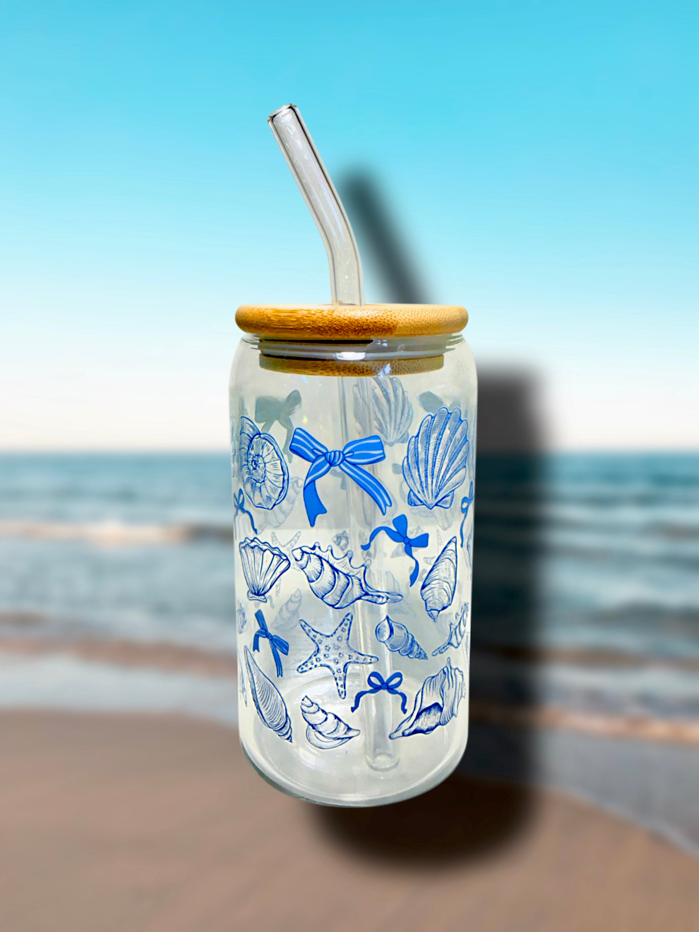 Seashell bow Glass Cup 16oz
