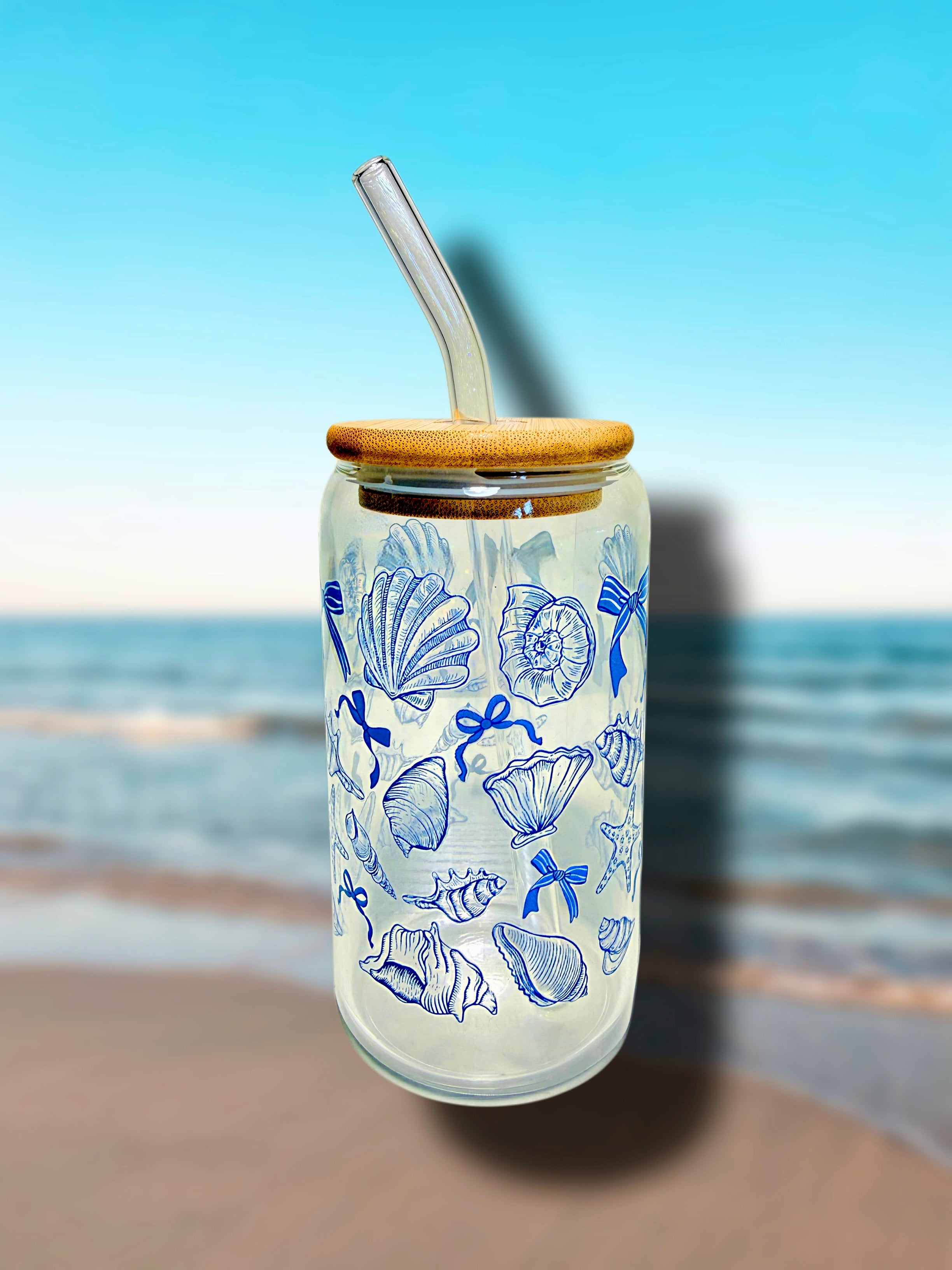 Seashell bow Glass Cup 16oz