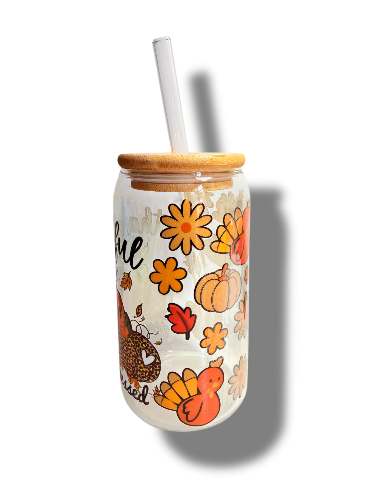Thankful Grateful Blessed Glass Cup 16oz