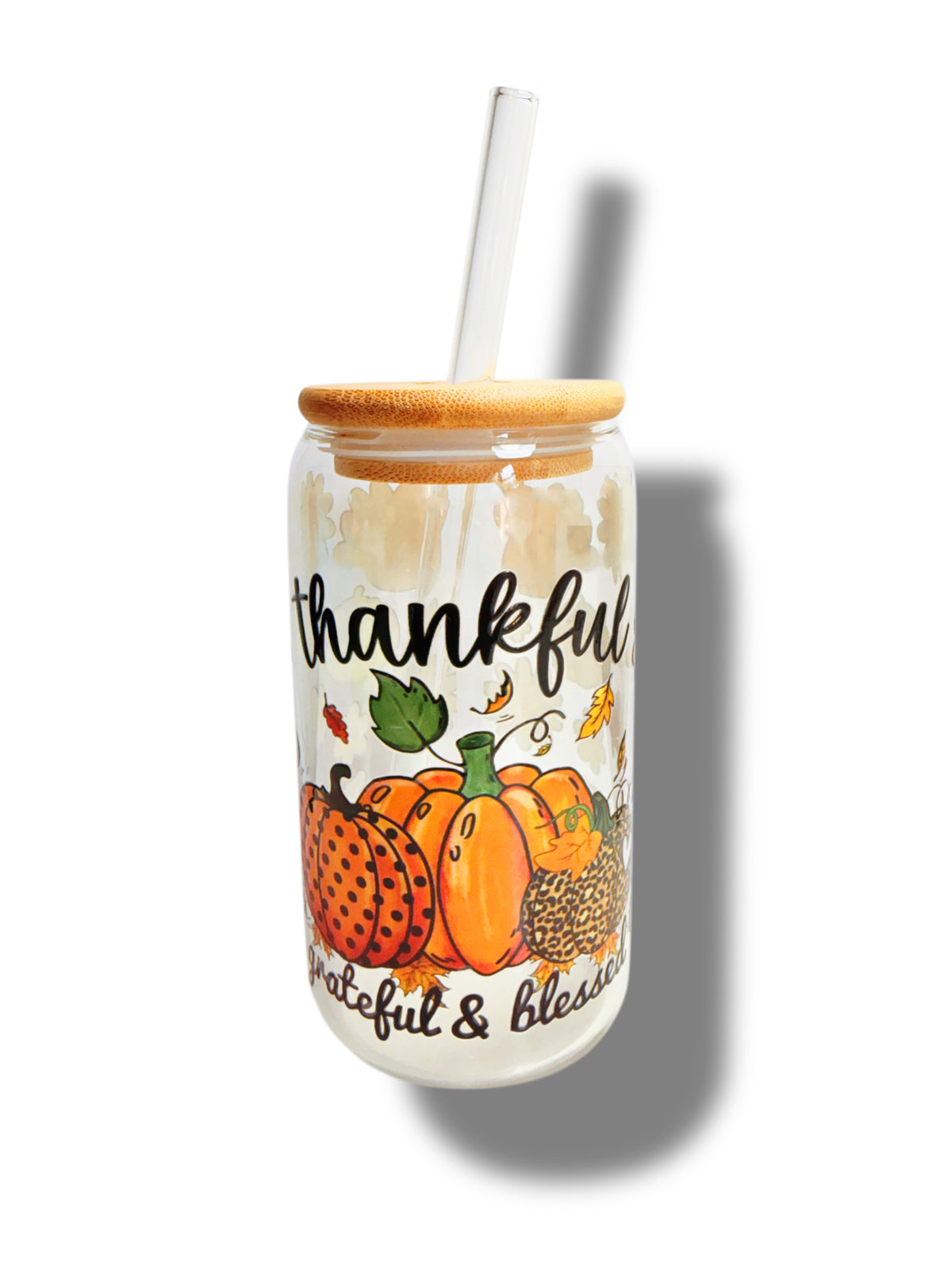 Thankful Grateful Blessed Glass Cup 16oz